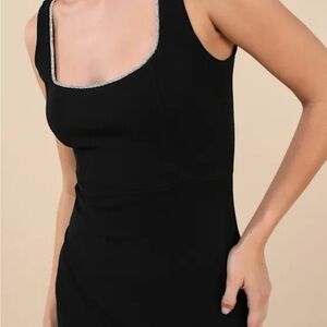 Lulus Black Sleeveless Dress with beaded trim